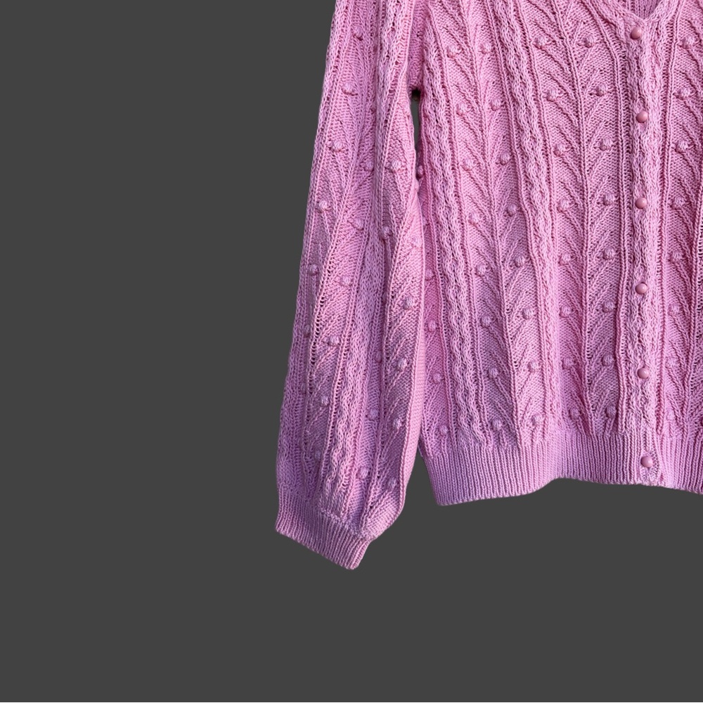 SEZANE Rose Pink Lilac Pom Pom Texture Cableknit Balloon Sleeve Beryl Cardigan - Picture 8 of 15